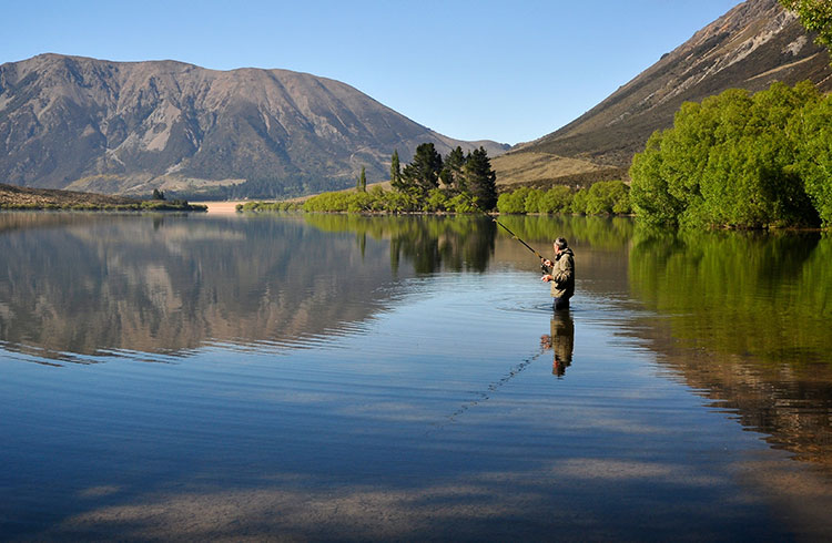Fishing on Lake Pearson, New Zealand