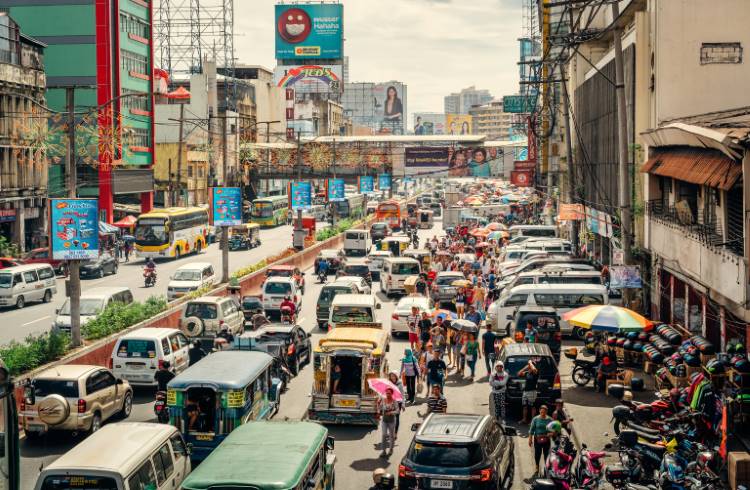 Heavy traffic in downtown Manila.