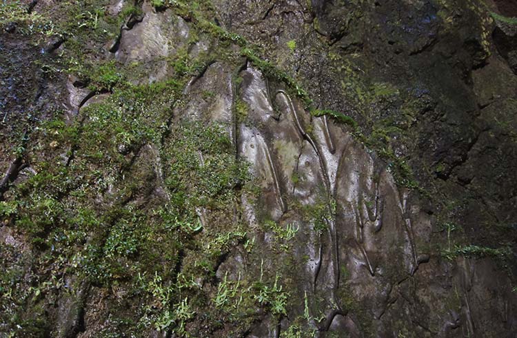 A wall of obsidian, or volcanic glass, inside Algar do Carvao volcano.
