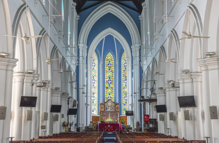 The nave and altar of St. Andrew's Cathedral in Singapore.