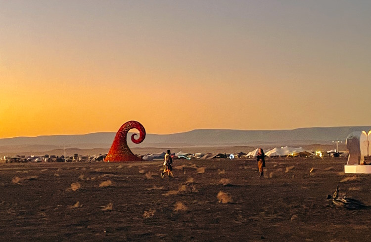 A fanciful sculpture on a desert plain at AfrikaBurn festival in South Africa.