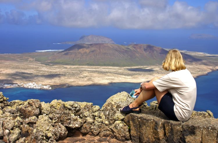 View from the Mirador del Rio lookout point in Lanzarote, Canary Islands, Spain.