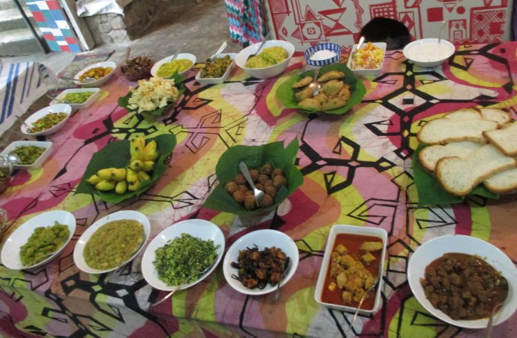 A selection of traditional Sri Lankan curries and condiments.