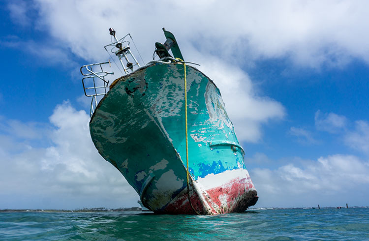 A giant shipwreck off the coast of Pangaimotu Island.