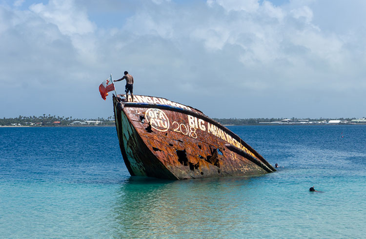 A closeup of the shipwreck just off Pangaimotu Island.