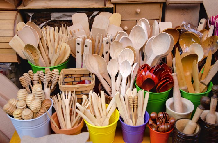 Wooden utensils for sale in the Tahtakale shopping district of central Istanbul.