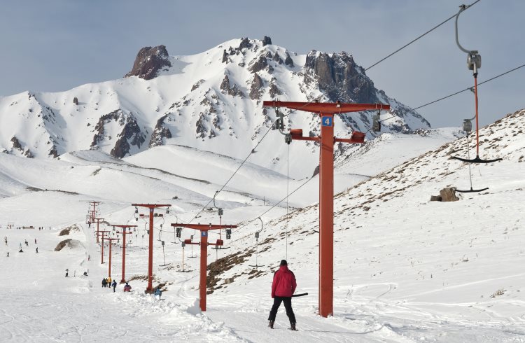 Skiers at Erciyes Ski Resort near Kayseri, Turkey.