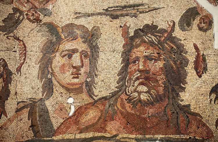 Ancient Roman mosaics depicting gods, at the Hatay Archaeology Museum in Turkey.