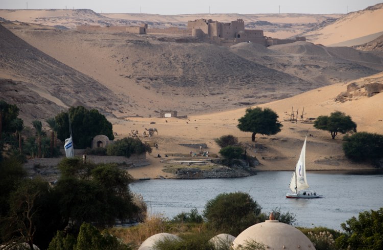 St. Simeon Monastery as seen from the Aswan bank of the Nile River in Egypt.