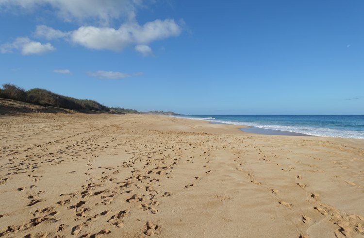 An empty stretch of sand on Molokai's most famous beach, Pāpōhaku.