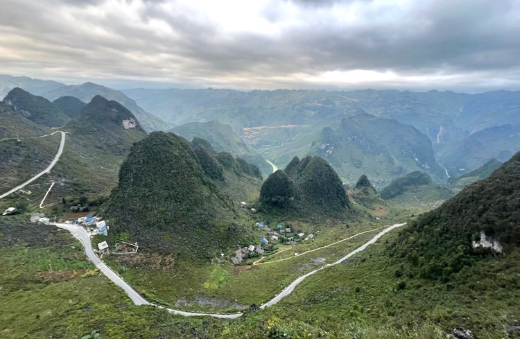 Dramatic karst hills and lush valleys in Vietnam's Ha Giang Province.