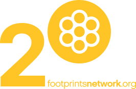 A logo for the Footprints 20th Anniversary