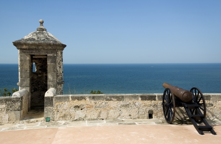 Historic San Miguel Fort, overlooking the ocean in Campeche, Mexico.