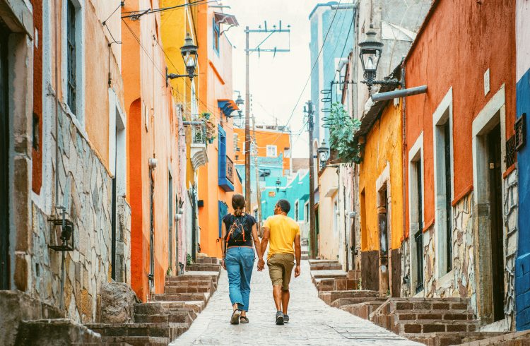 Strollable streets in the colorful colonial town of Guanajuato, Mexico.