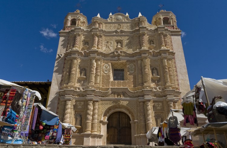 The Baroque Santo Domingo de Guzman church in San Cristobal de las Casas, Mexico.