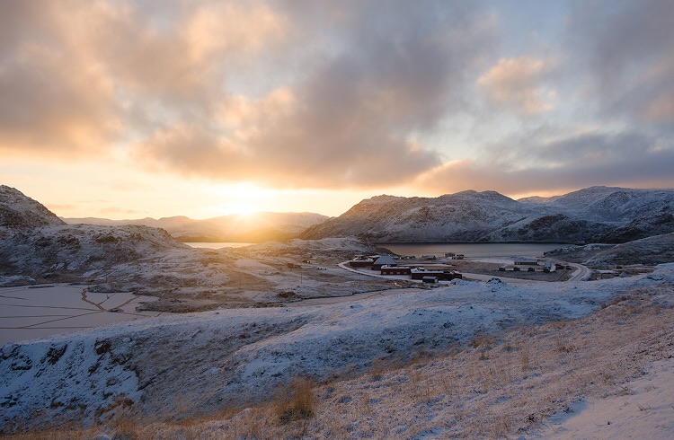 A sunset over a small Norwegian village
