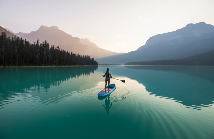 Paddleboarding Emerald Lake at Sunrise in Yoho National Park