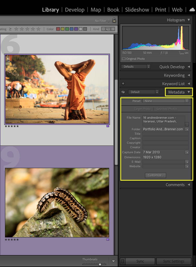 Adding metadata to a file in Lightroom.