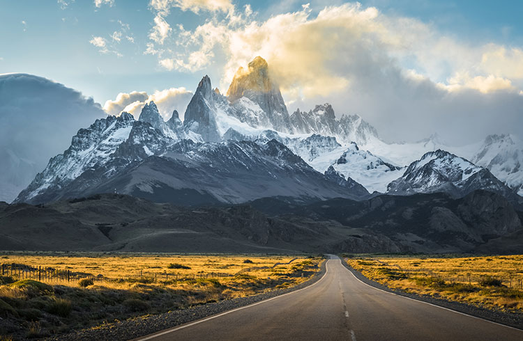 Road to mountains in Patagonia, Chile