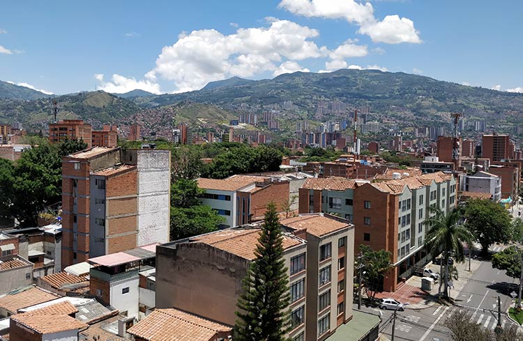 Clear skies of Medellin, where mountains can be seen in the distance