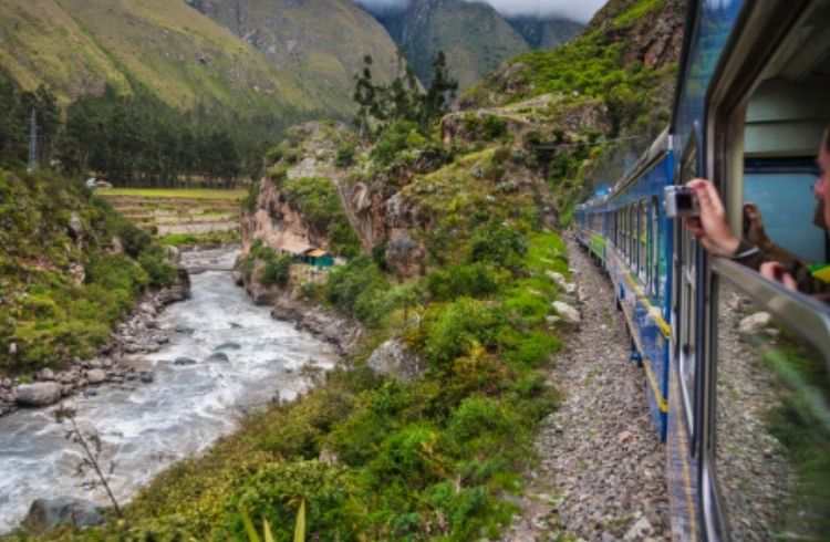 Train traveling through Peru