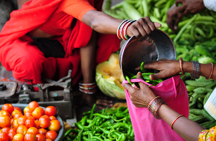 Reuseable bag being used in vegetable market