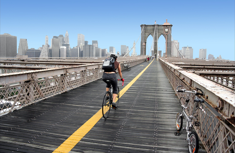 Cyclist on Brooklyn Bridge