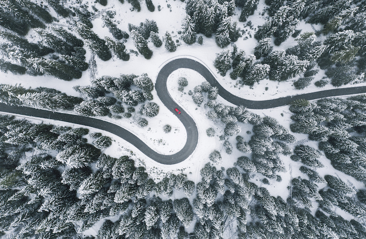Drone shot of Italian forest road