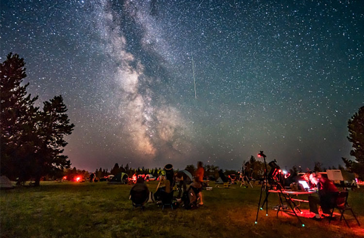 A Perseid meteor streaks down the Milky Way over southwest Saskatchewan.