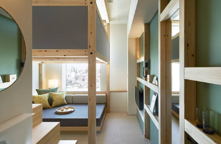 A small but stylish room in OMO5 Tokyo, a micro-hotel.