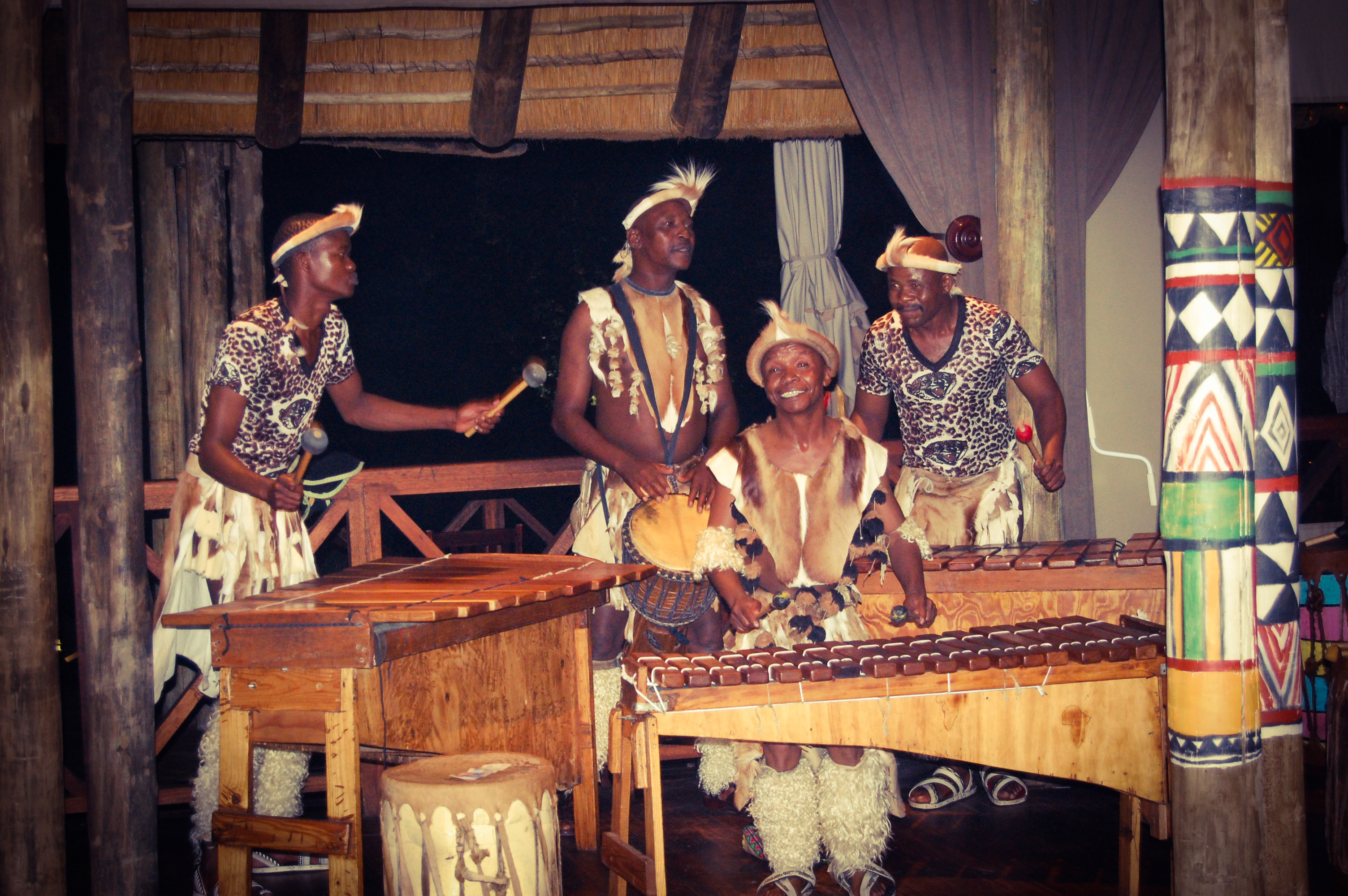 A South African band playing joyful music at a reception.