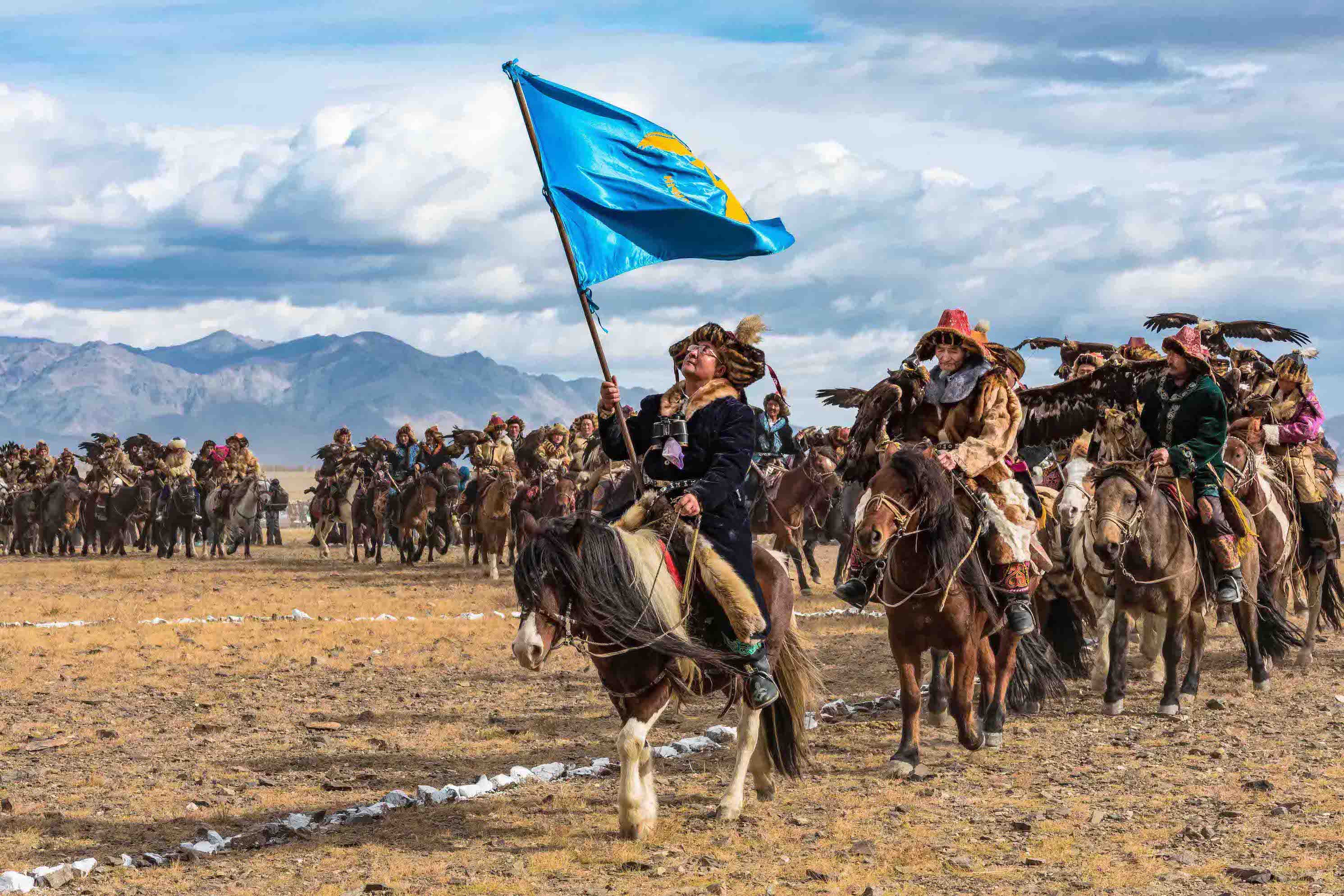 The parade of the Golden eagles marks the beginning of the two-day Golden Eagle Festival in Bayan-Ulgii, Mongolia.