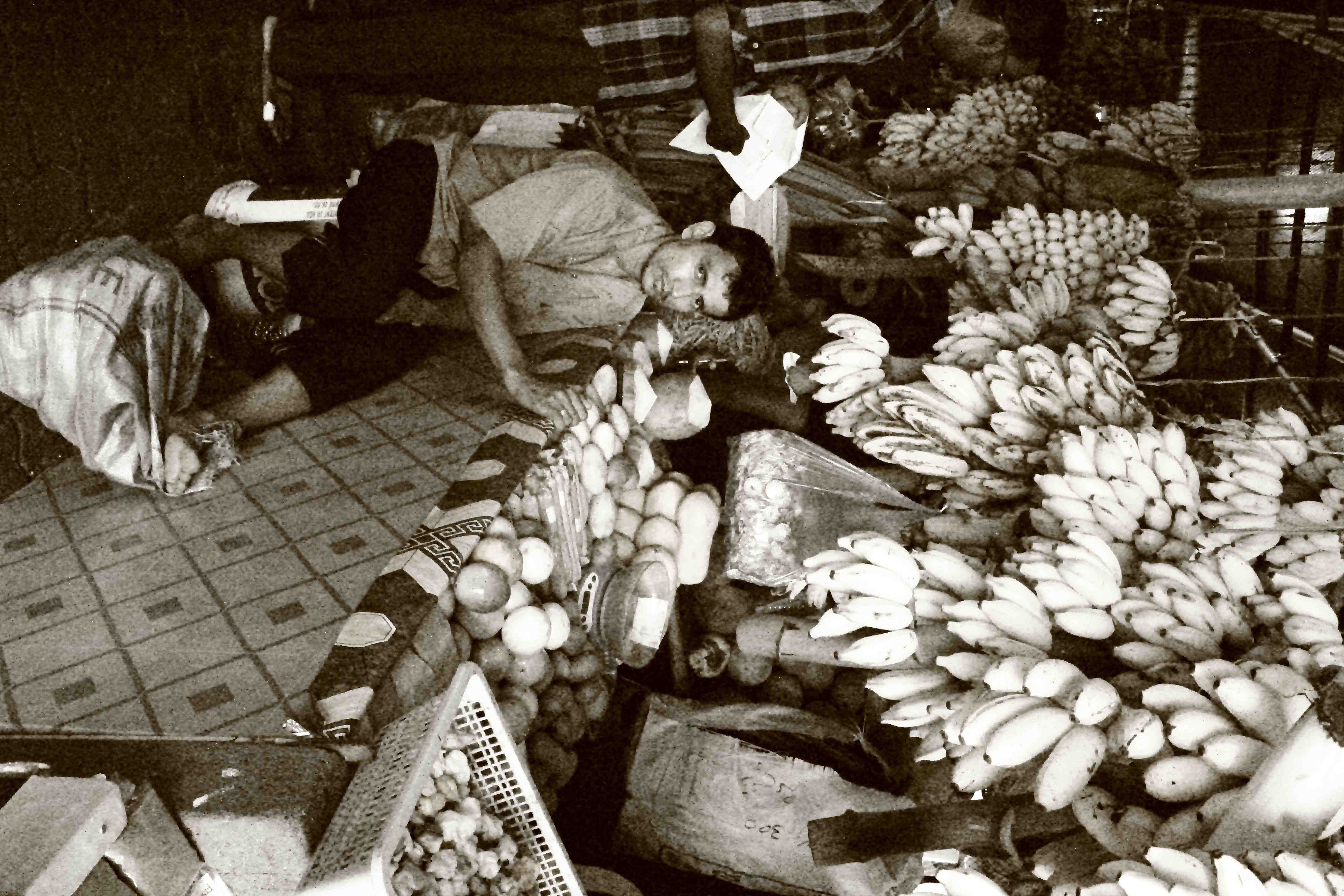The banana merchant at the local market in Male.
