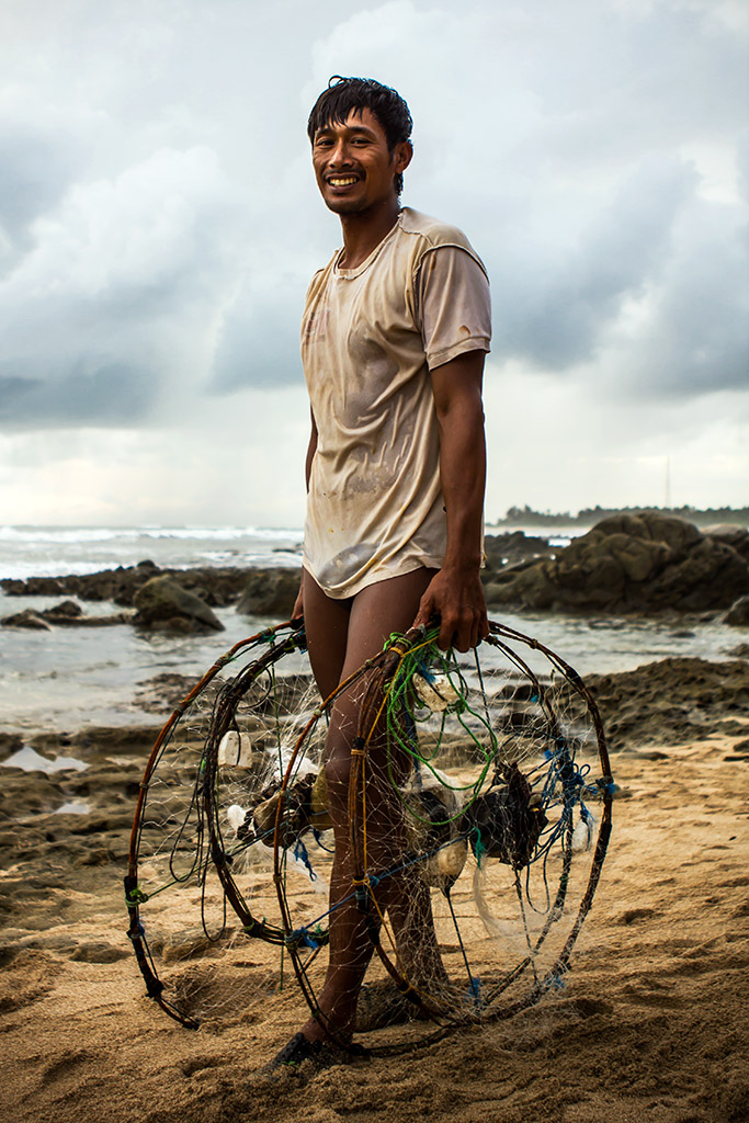 A fisherman places his nets called ''Krendet'', traditionally used for the lobster fishing.