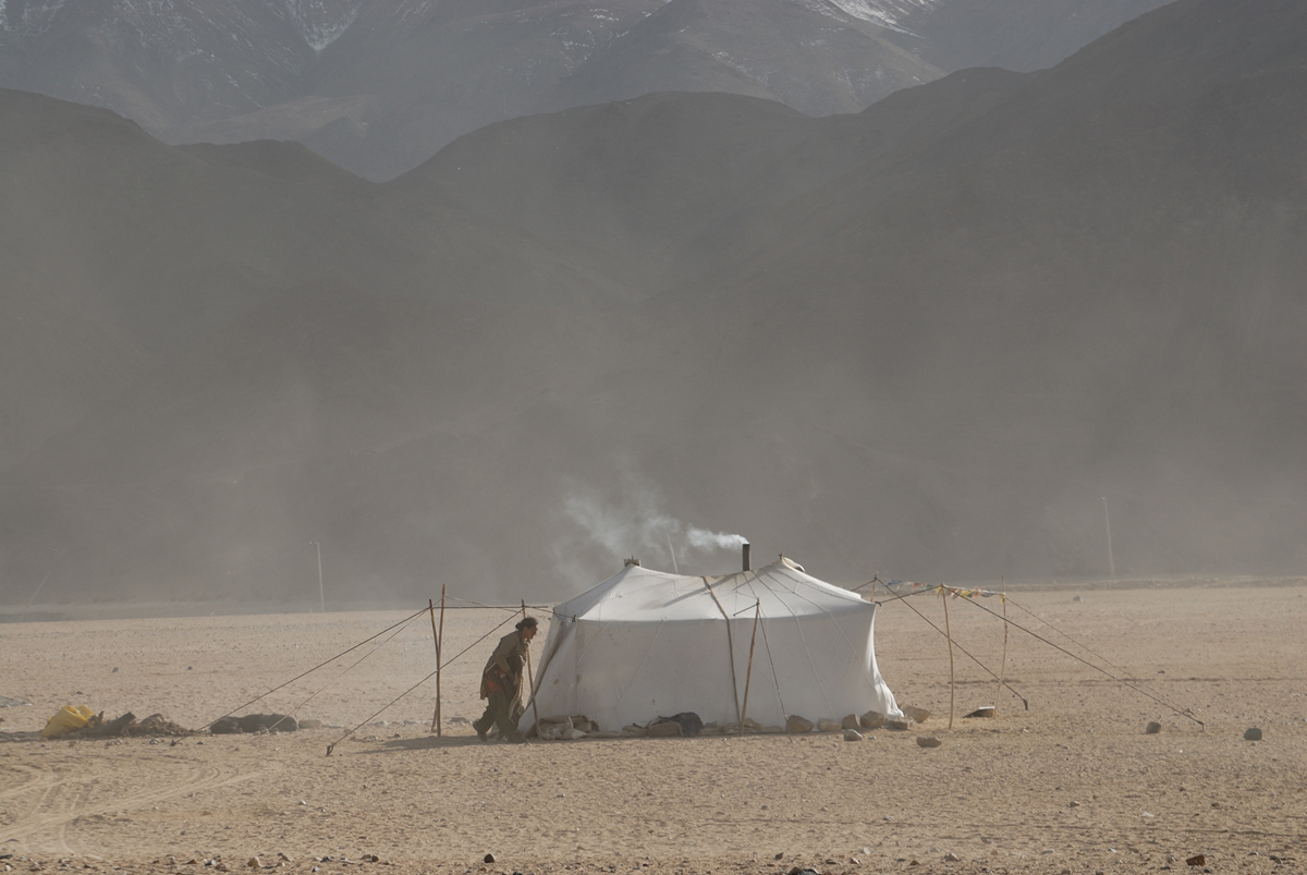 A `robu' is an octagonal canvas tent in which a Changpa family live. Previously these tents were made of yak-skin. But now the Changpas are using scooters instead of yaks, and thus a little improvisation has become necessary.