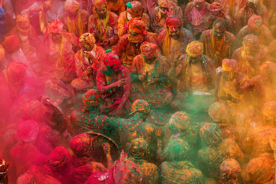 During the holi celebrations at the temple courtyard, people from the villages sit across each other singing, dancing and conversing and this meet-up is termed as `samaaj'