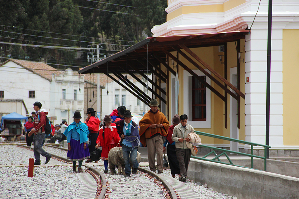 Arrival to the village on a market day. Every Thursday in Guamote village, the Andean peasants arrive to sell, buy and exchange different products.