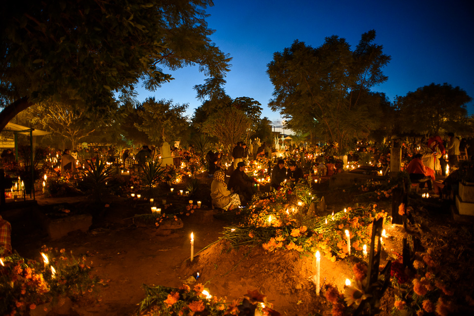 Santa Maria Atzompa Cemetery - The most iconic graveyard in Oaxaca. The mourning of the dead start early in the evening and go out through the night untill dawn and all the graves are lit with candles. It's a sea of light.