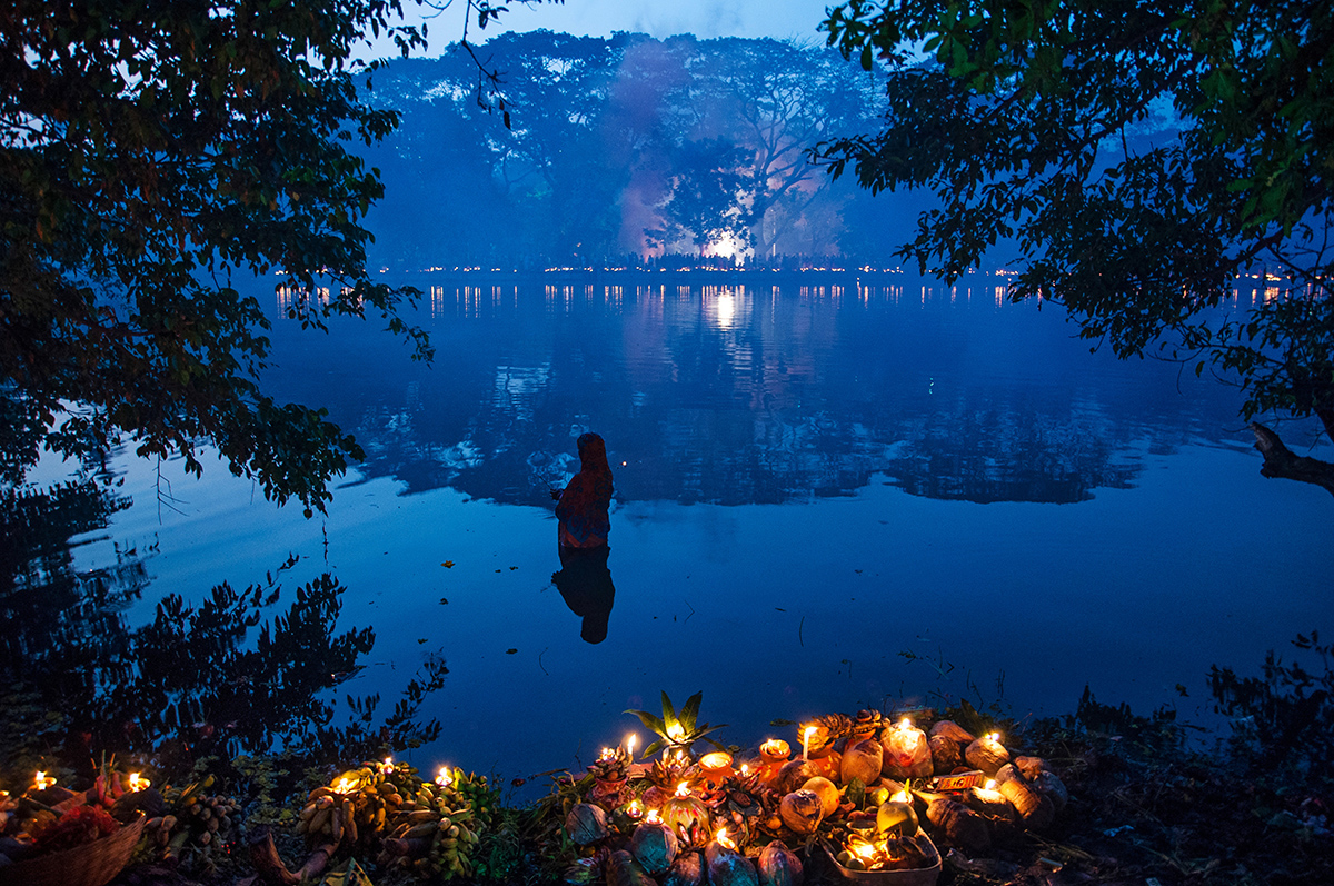 Waiting for the sun to rise in the chilly wintry water.