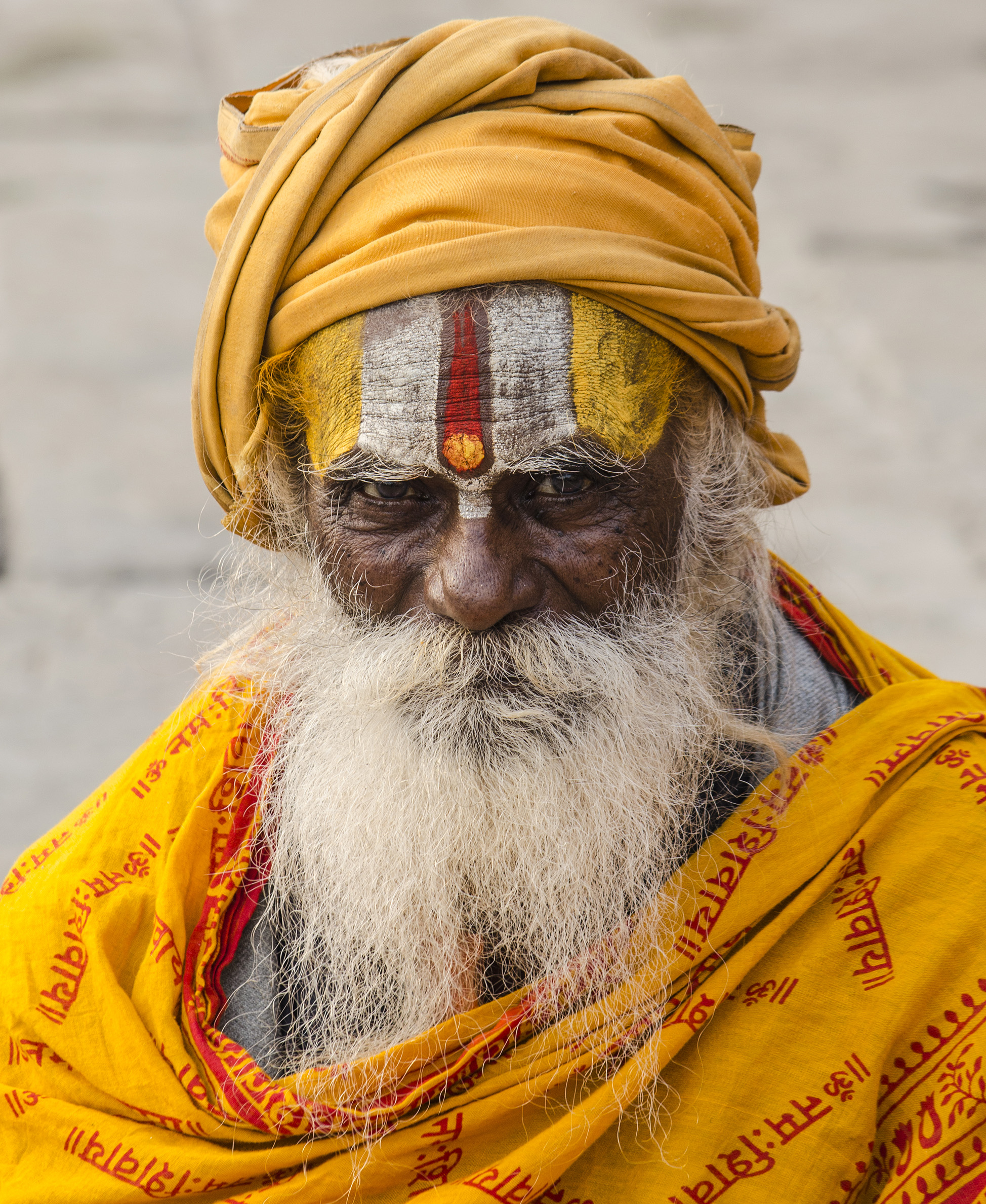 Black and deep eyes that talk about the importance of the life. Old Vaishnavite sadhu.