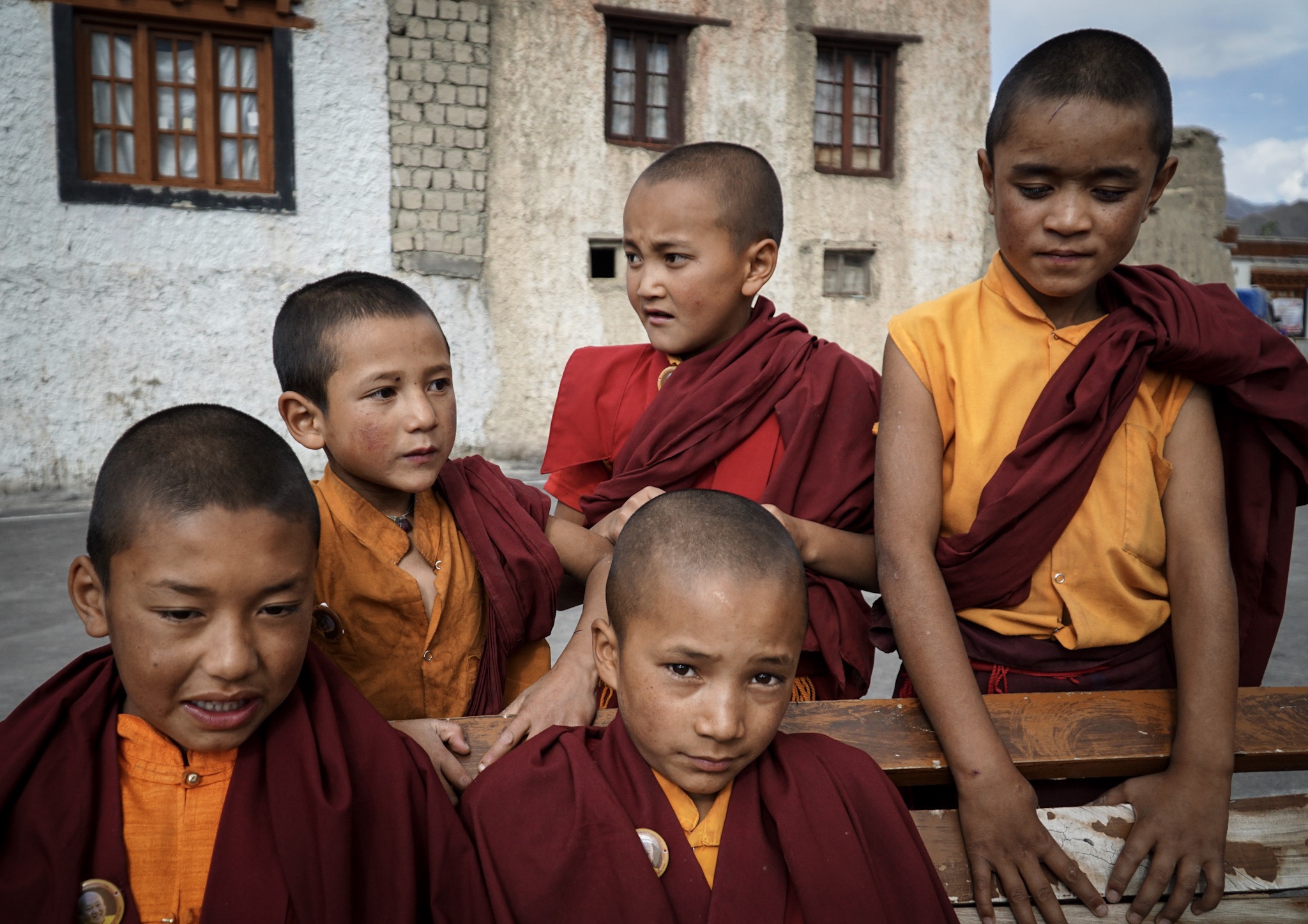With almost all the Buddhist monks from this monastery elsewhere in Ladakh having teachings with the Dalai Lama, these novice monks enjoy some free time.