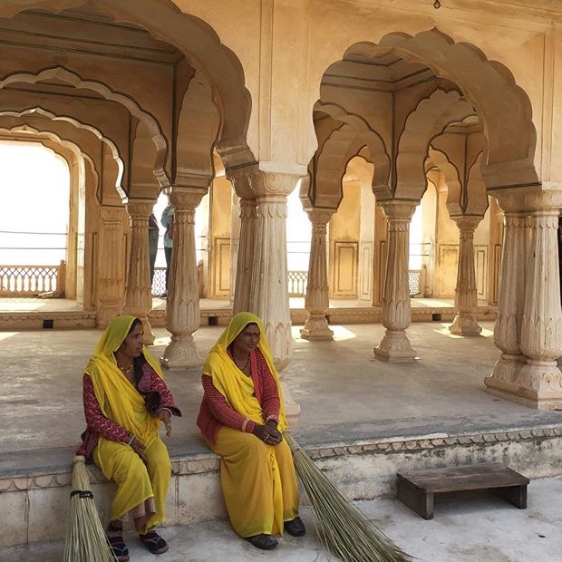 Gardeners having a break in Amber Fort, in Jaipur, India.