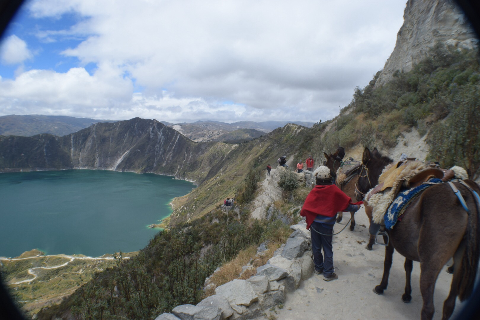 Quilotoa is a volcano lake, where you can hike down a dusty trail to the lake and ride kayaks. If you get tired you can pay to ride an horse or donkey back up.
