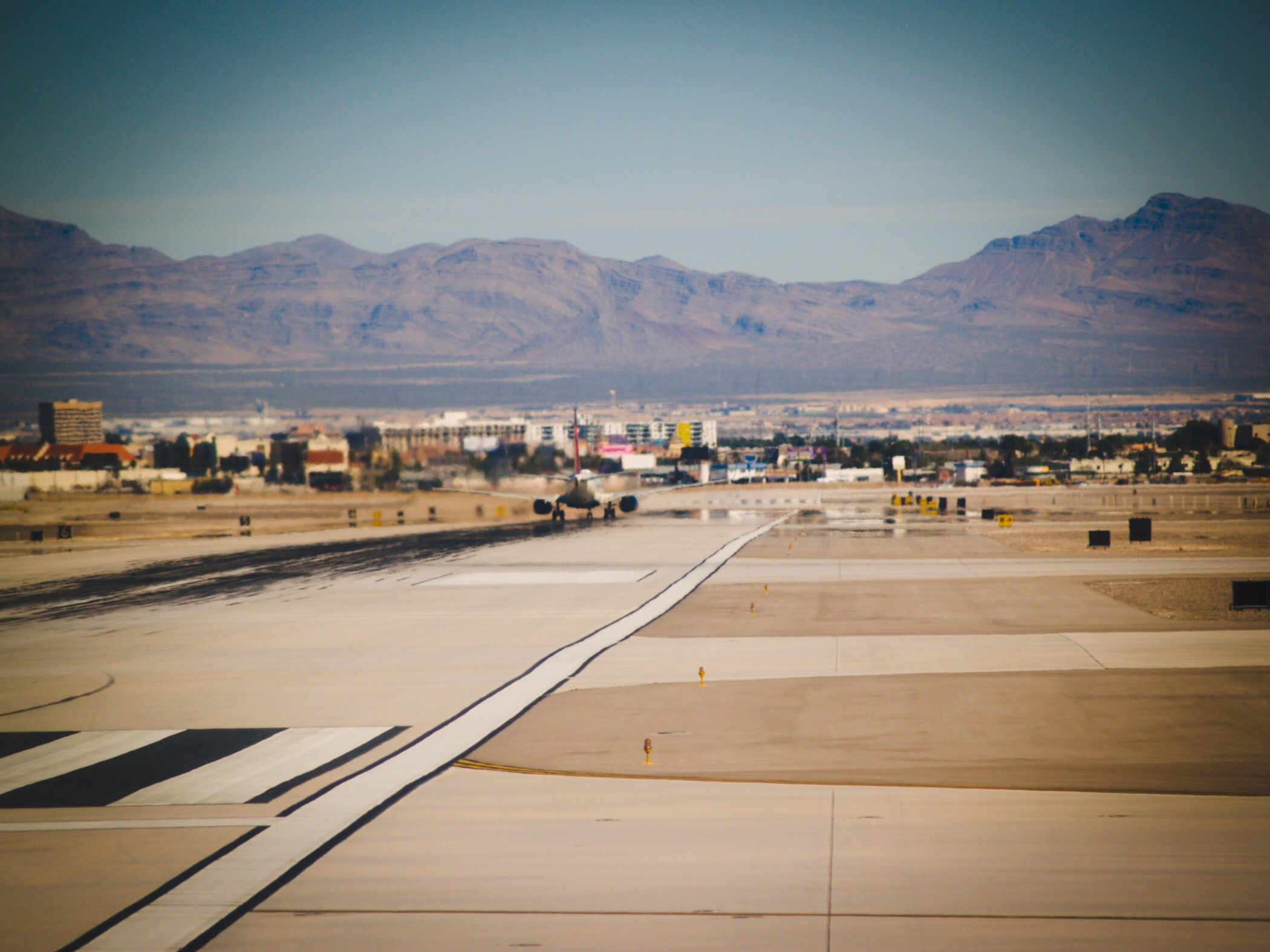 Landed in Las Vegas, with the hot sun beating down on the runway and the beautiful mountains in the background. 
