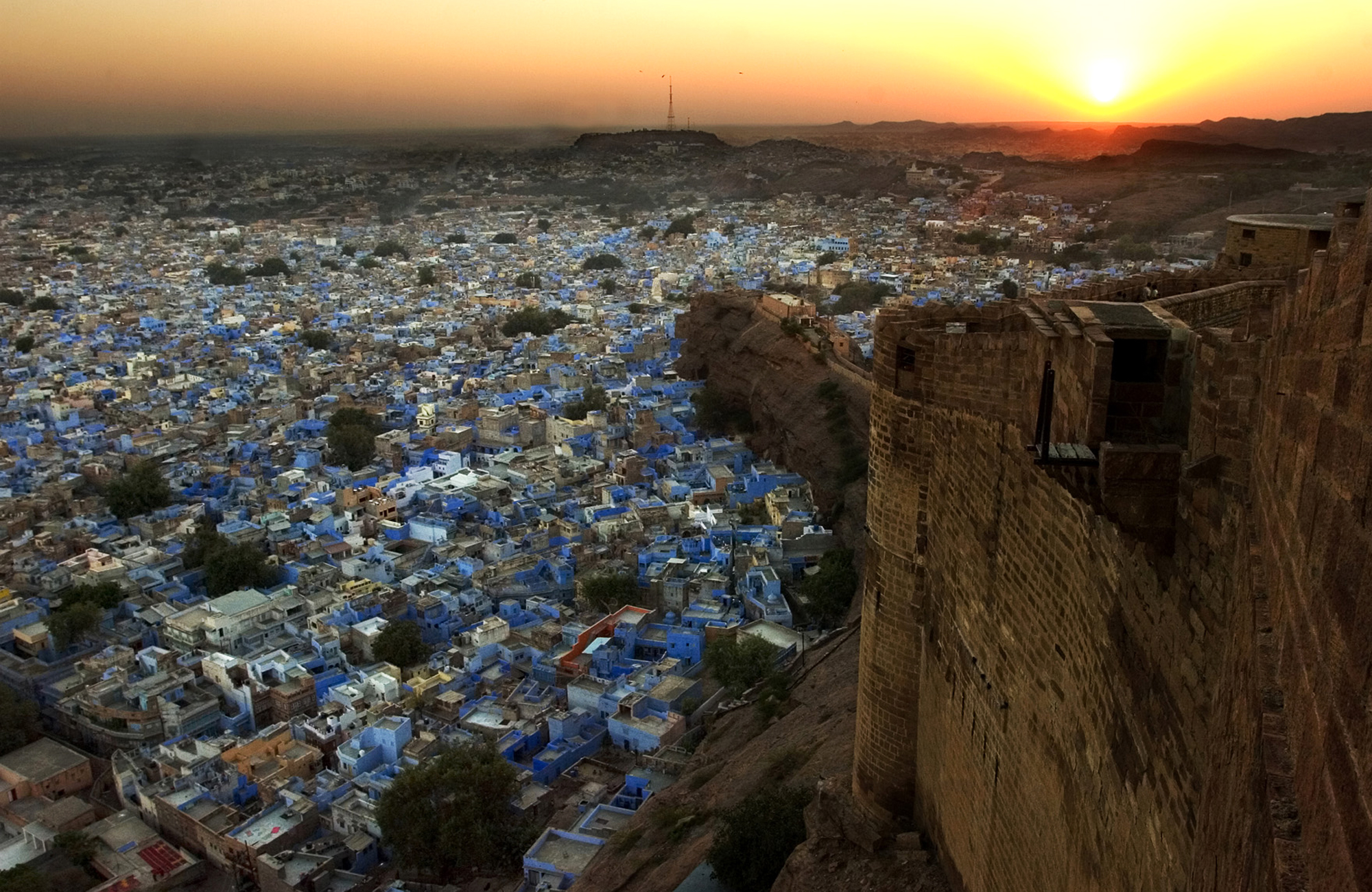 At the foothill of Mehrangarh Fort at Jodhpur in Rajasthan, India, the most majestic and one of the largest forts in India, there is a 500 years old settlement called Brahmapuri with most of the houses painted blue.