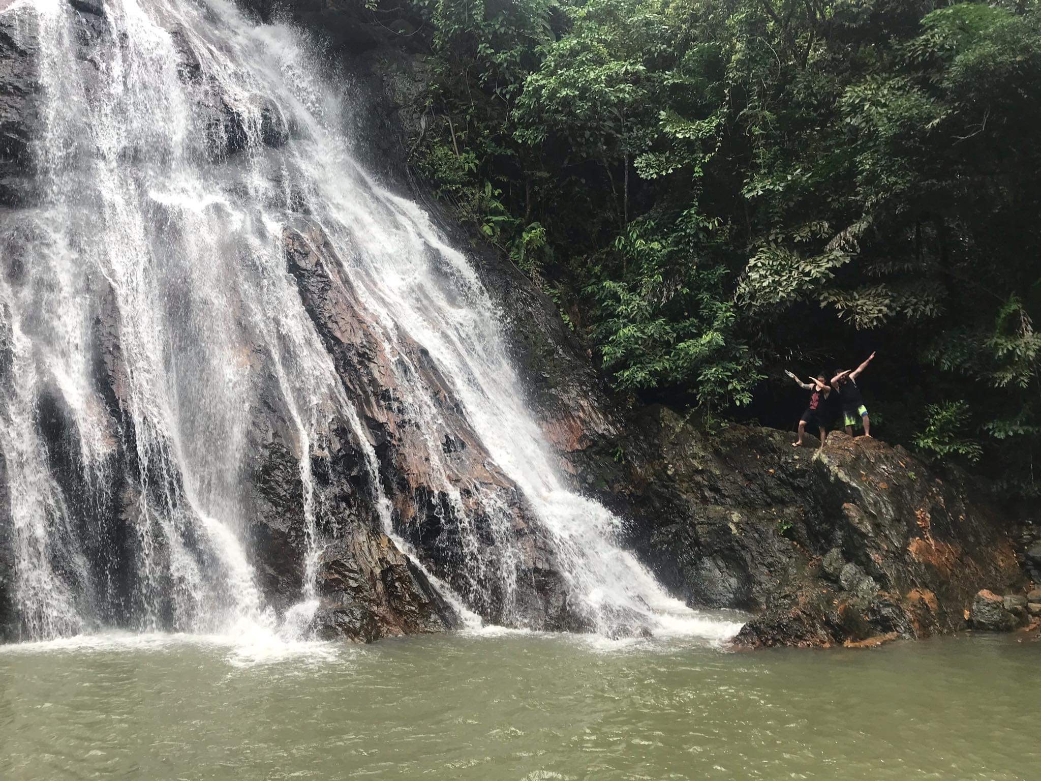 My 2 brothers “dabbing” at the side of the Na Mueang waterfalls, Koh Samui. 
