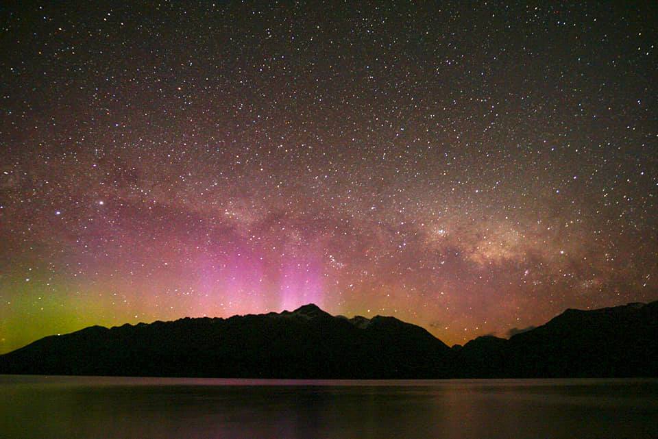 The Aurora Australis lighting up the night sky.