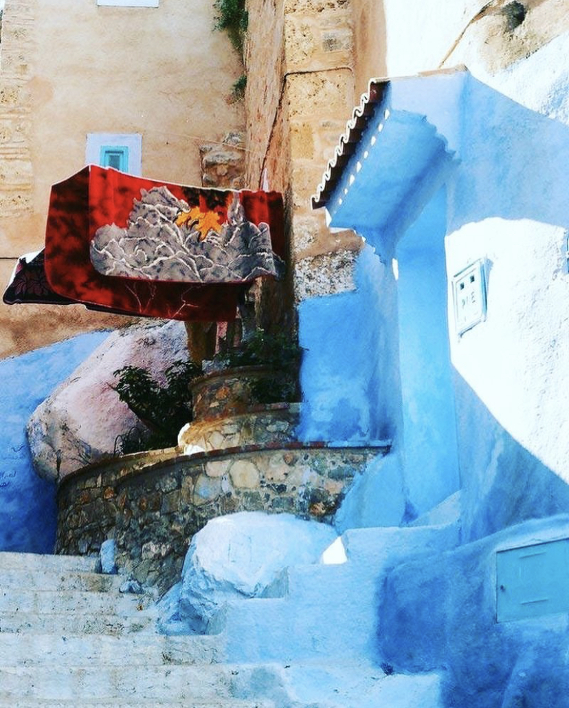 Balance in complimentary colors. 35 mm film photo taken in Chefchaouen. 