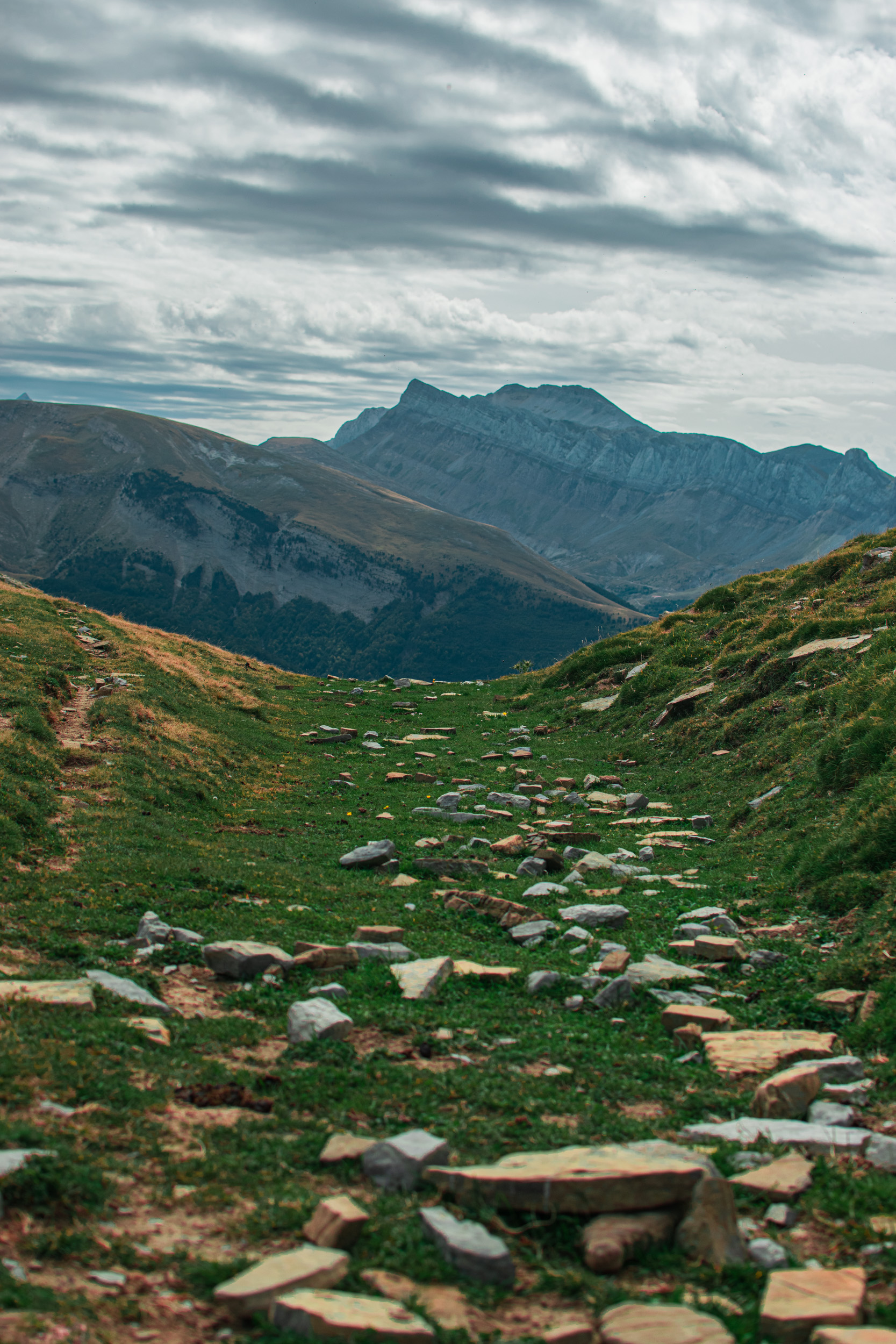 We came to this path looking straight at one of the surrounding mountain peaks of the Pyrenees.
