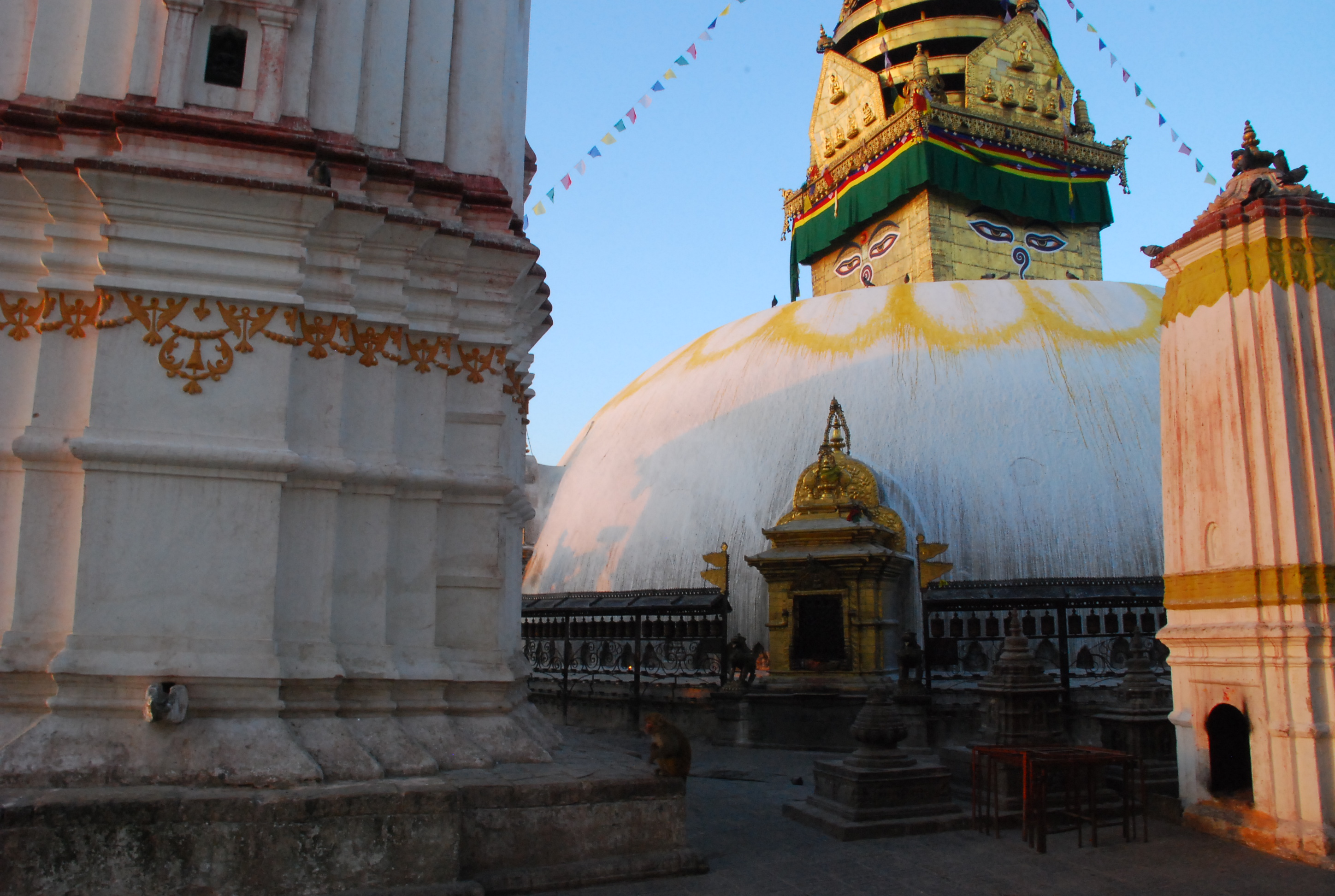 The ancient Swayambhunath Stupa is considered to be one of the holiest Buddhist sites. At sunrise, the stupa is quiet, but later, pilgrims and visitors will circle the stupa in a clockwise direction, turning the prayer wheels as they go, reciting mantras, prayers, and affirmations. 